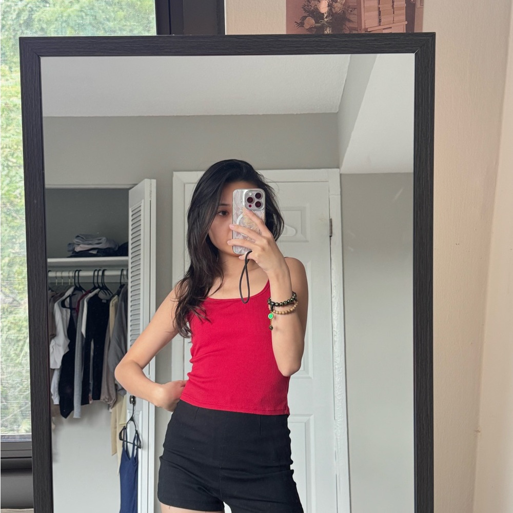 Red Tank Top and Black Shorts